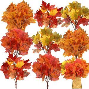 Artificial Maple Leaves Stems 8 Pack Fall Branches Faux Autumn Decor Centerpiece
